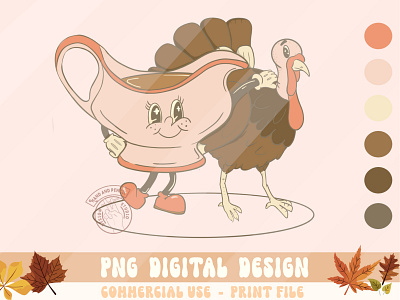 Hand Drawn Gravy and Turkey mascot illustrat