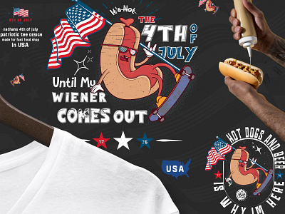 patriotic 4th of july | T-shirt design for client branding cartoon fast food graphic design hot dog illustration mascot patriotic print t shirt