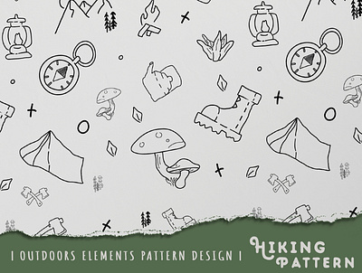 outdoors elements pattern | hiking desgin graphic design hiking illustration outdoor pattern print