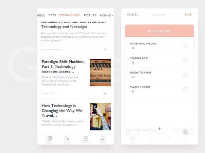 Gather － Read what you want／2 app articles design fresh grey simple ui
