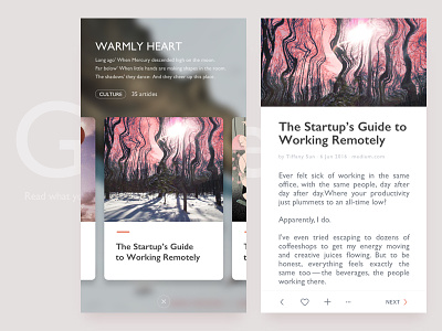 Gather － Read what you want／4 app articles card collections design fresh grey simple ui