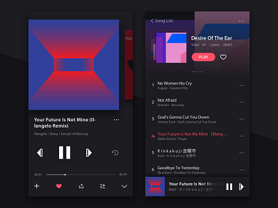 Music app art dark design icon ios list music player typography ui