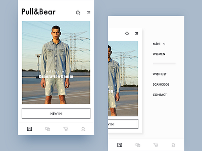 pull&bear redesign / menu app clothing design fashion future interface layout menu navigation shopping typography ui