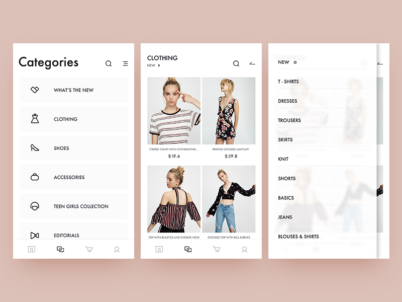 pull&bear redesign / categories category clothing icon layout shopping ui