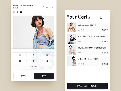 pull&bear redesign / cart cart clothing interface layout shopping ui