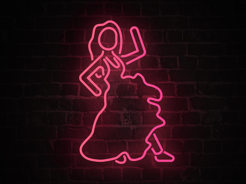 Dancing emoji neon sign gif brick wall dancing girl gif neon lights neon sign nightlife