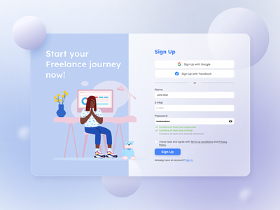 Sign Up Page daily ui challenge dailyui design figma glassmorphism graphic design sign in sign up ui ui design uichallenge ux ux design