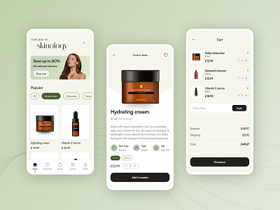 E-commerce app concept app design application beauty checkout clean concept cosmetics creative design ecommerce figma green health minimal mobile app ui uidesign wellbeing