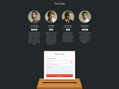 Fixel - The Crew about avatar bio contact form icon icons mail mobile responsive social team