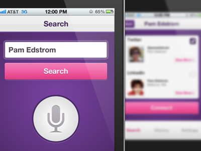 MeChoo iOS App button input ios iphone logo mic pink purple search splash