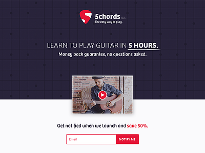 5chords.com Teaser branding coming soon ecommerce guitar landing page launch logo music subscribe video web website