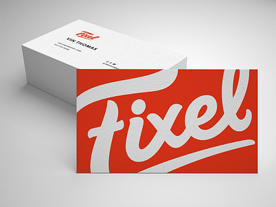 Business Card with New Fixel Logo bold branding business card card handwritten identity logo orange rebrand redesign type