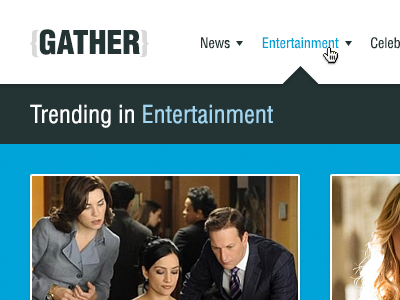 Gather Header arrow article blue category dropdown header hover magazine menu mobile nav navigation news responsive shadow thumbnail ui ux