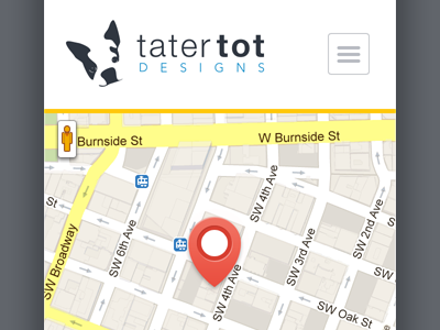 TaterTot Design Responsive Website Redesign contact google hamburger iphone map menu mobile nav pin responsive svg