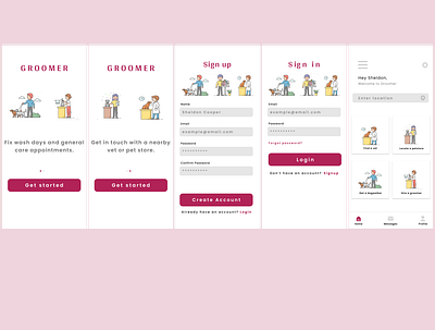 GROOMER app design mobile ui ux