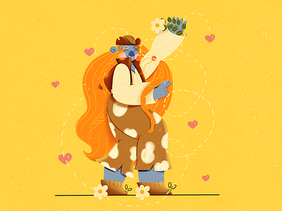 Cowboy girl 2d banner design character art character design commercial cowboy female flower girl girls heart illustration love procreate texas texture vector woman yellow