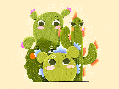 Cactus family 2d artist cactus cactuses character design eyes family flat style floral friends grain green hand drawn happy illustration ipad pro love procreate texture vector