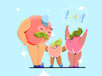 Happy peaches 🍑 2d art blue character design childrens book commercial cute delicious design drawing family fruit fruits happy illustration ipad pro peach peaches procreate yummy