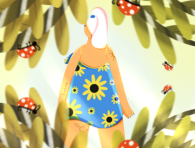 Somewhere on the planet 🌍 2d art character design commercial concept art design digital art drawing dress flat flat illustration illustration ipad pro ladybug procreate sunflower