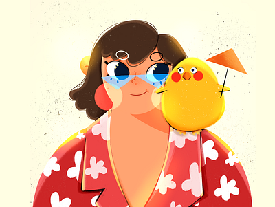 Vacay mood 2d character design chicken commercial design dtiys flat style girl illustration procreate vacation