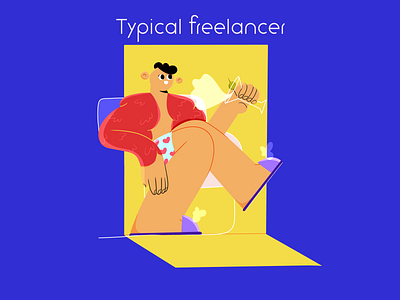 Typical freelancer 2d blue branding cartoon character design chill clothing commercial cute design flat freelancer graphic design illustration male modern procreate vector website yellow