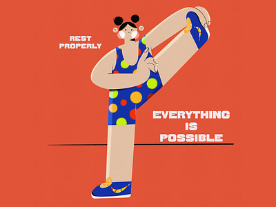 Rest properly 2d asian character design clothes cute design fitness flat girl graphic design illustration nike procreate red rest sneakers sport vector woman yoga