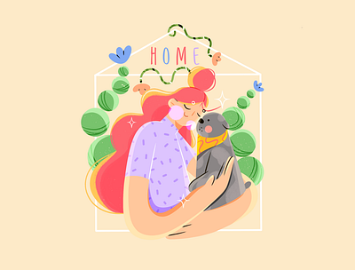 Home sweet home 🏡 2d animal building bulldog character design commercial cute design drawing family flat french bulldog graphic design hand drawn home illustration lettering pet pink procreate