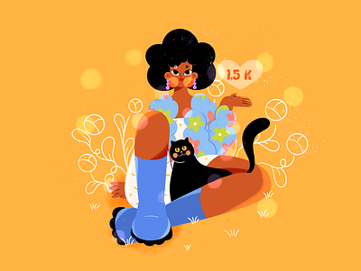1,5k on Instagram dtiys ❤️😊 2d adobe afro black people cat character character design commercial cute design dtiys female girl graphic design illustration instagram procreate vector woman yellow