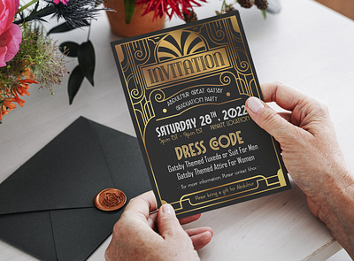 Gatsby Style Party Invitation abstract art branding invitation card lines frames