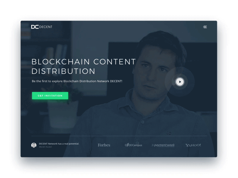 DECENT – Hero Image blockchain cta button hero image play ui ux video web