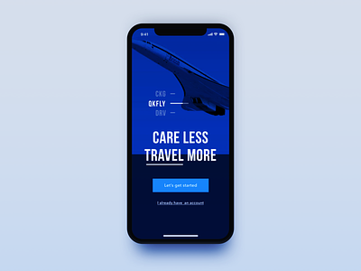 QKFLY - Onboarding Screen blue button iphone x mobile slider pagination plane simple typo ui ux