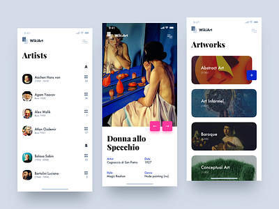 Wikiart App art colors concept iphonex list ui ux