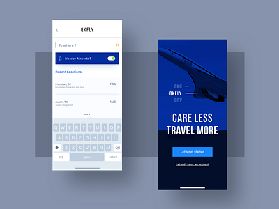 QKFLY - Search & Main Screen airport blue dark design golden ratio ios iphone iphone 11 pro mainpage mobile plane quick search simple ui ux uxui