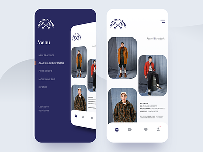 Menu Design Concept for Blue De Paname blue design e shop grey ios iphone iphonex menu mobile shop shopping simple strore style ui ux
