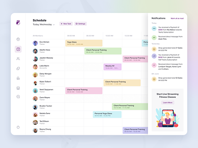 Schedule + Notifications fitness gym illustration members notification schedule timeline trainer typography ui ux
