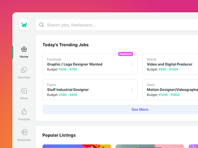 W. Home app clean dashboard freelancer hiring icons illustration jobs ui ux