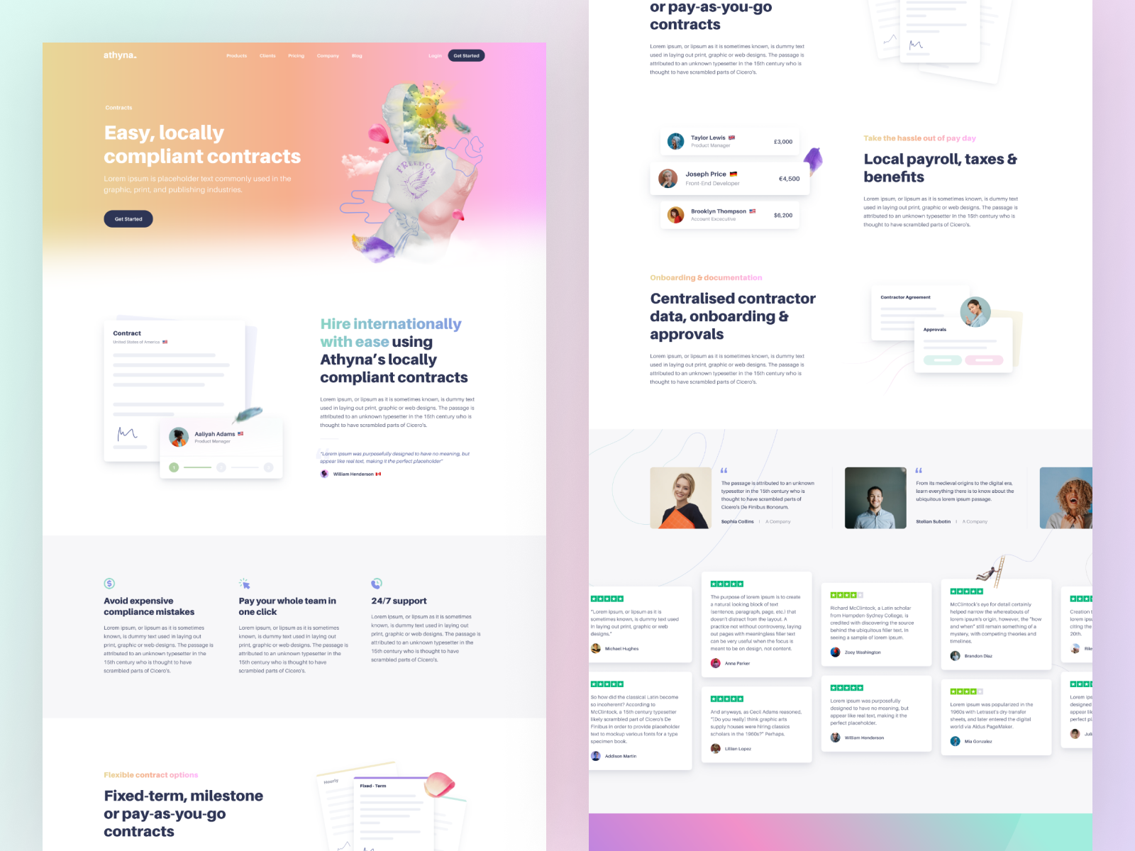Athyna - Contracts contract design designagency global employment hiring hr icons illustration payroll platform remote ui ux web website