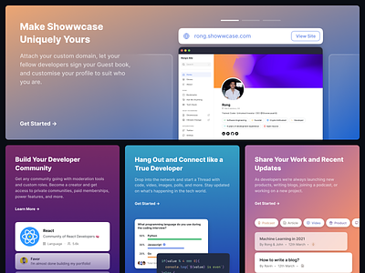 Showwcase - Features app code coding community connect dark developer domain features gradient graphic design jobs landing page ui ux web design