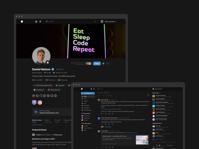 Showwcase Dark Mode 🖤 app clean code coding dark mode developer profile ui ux web