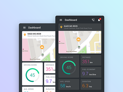 Car Connect App android car connect dashboard flat map pin stats