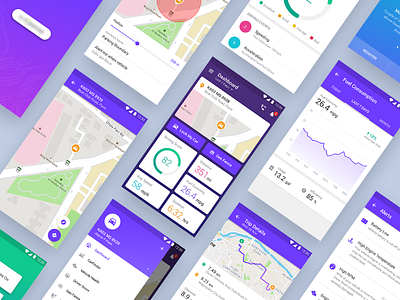 Car Connect App UI's android car connect dashboard flat fuel geo fence map menu notifications stats