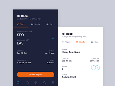 Dark or Light cars clean flights hotels ios minimal mobile search ui ux