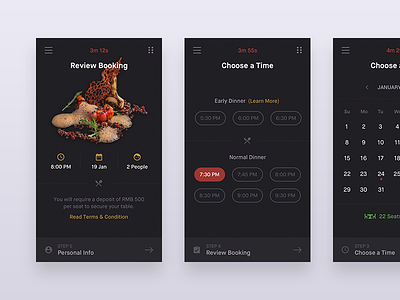 Table Booking calendar dark interactive noise pattern reservation restaurant time ui ux