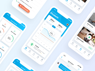 Fitness App body chart chat fitness graph iphone x meal recipe ui ux weight