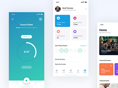 Concept iOS App app graph icons ios mindfulness profile timer ui ux