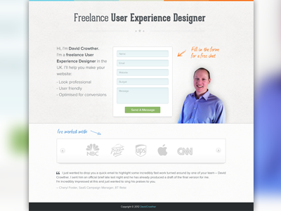 Landing Page clean contact designer experience form freelancer landing modern page single page user website