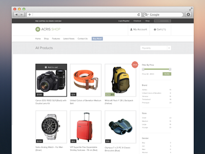 Shop brands cart checkout ecommerce filter interface shop ui web web design