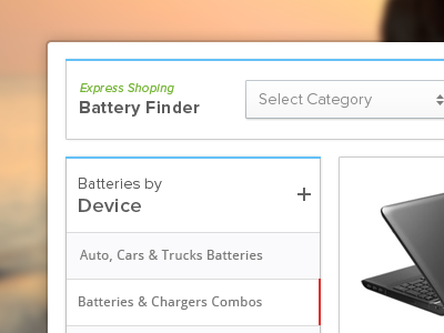 Battery Finder clean crips drop down menu pixel ui web