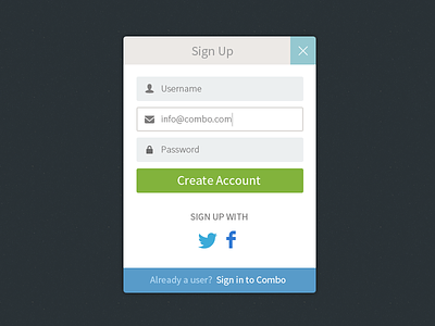 Signup form clean create account email facebook flat password signup twitter ui username ux