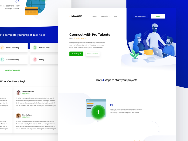 Freelancers hub platform template gradient landing-page illustration website web clean ux ui